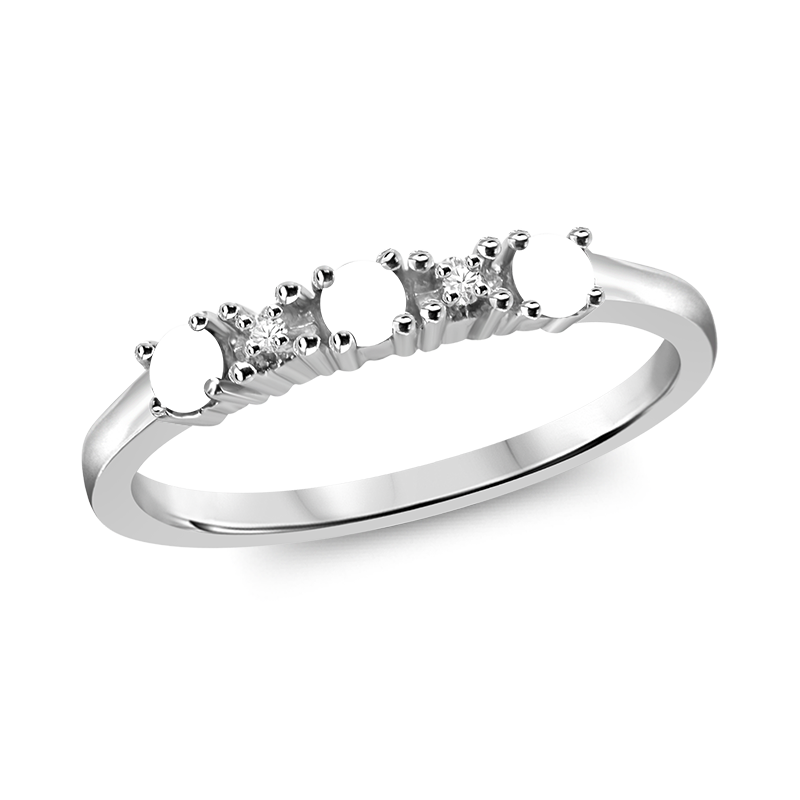 White Gold 3 Stone Princess Simulated Diamond  Birthstone Sterling Silver Ring
